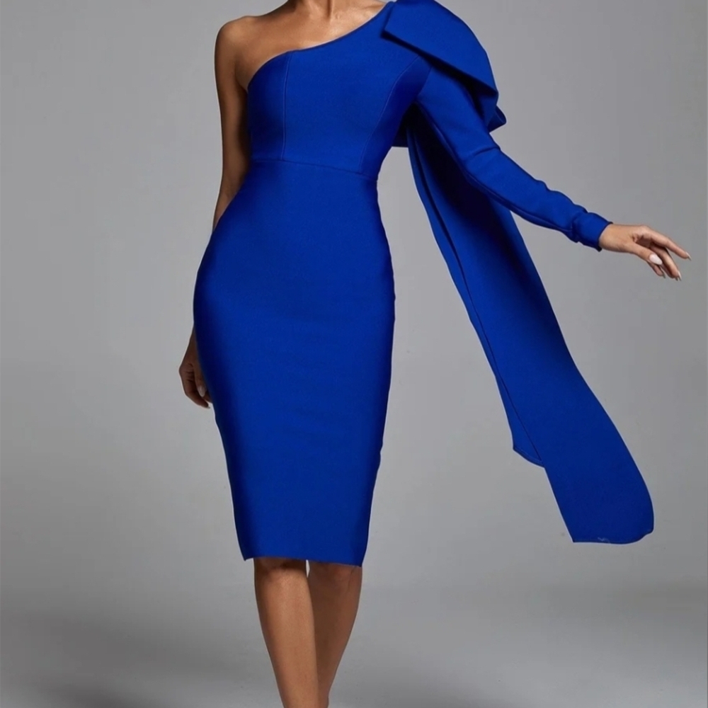 Chic One-Shoulder Royal Blue Dress